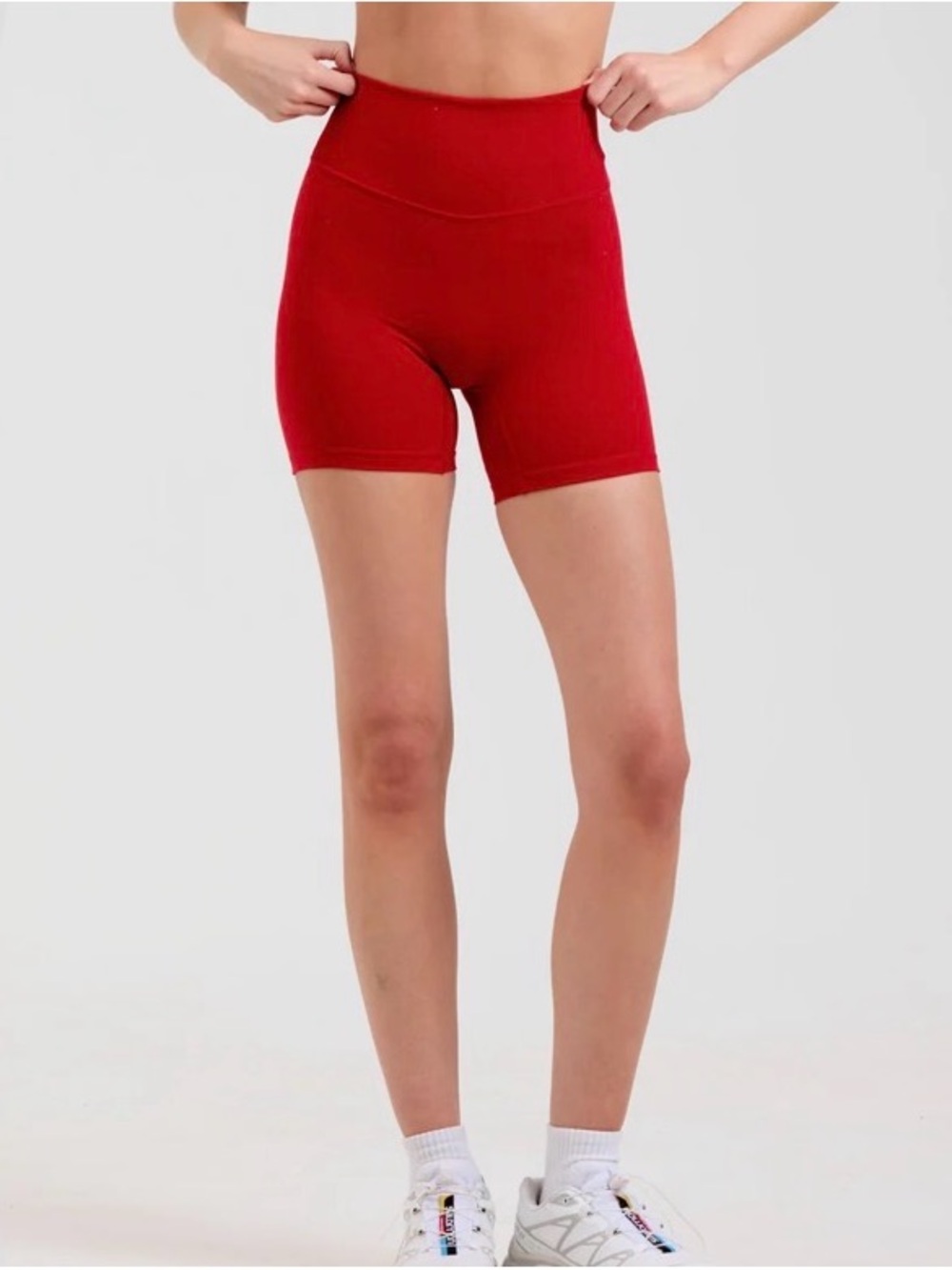High-Rise Red Bike Shorts with Contour Waistband